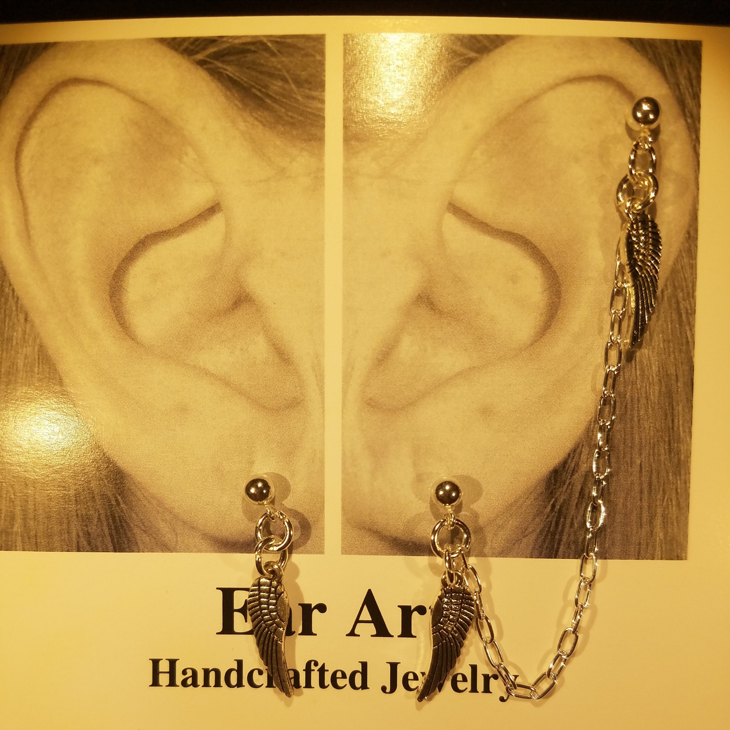 Ear Art OnLine Chained Exotic Earrings Dragon 3 Chain Post to Cuff 3 Sterling Silver Chains Sterling Silver posts and Silver Plated ear cuff Ear Art OnLine